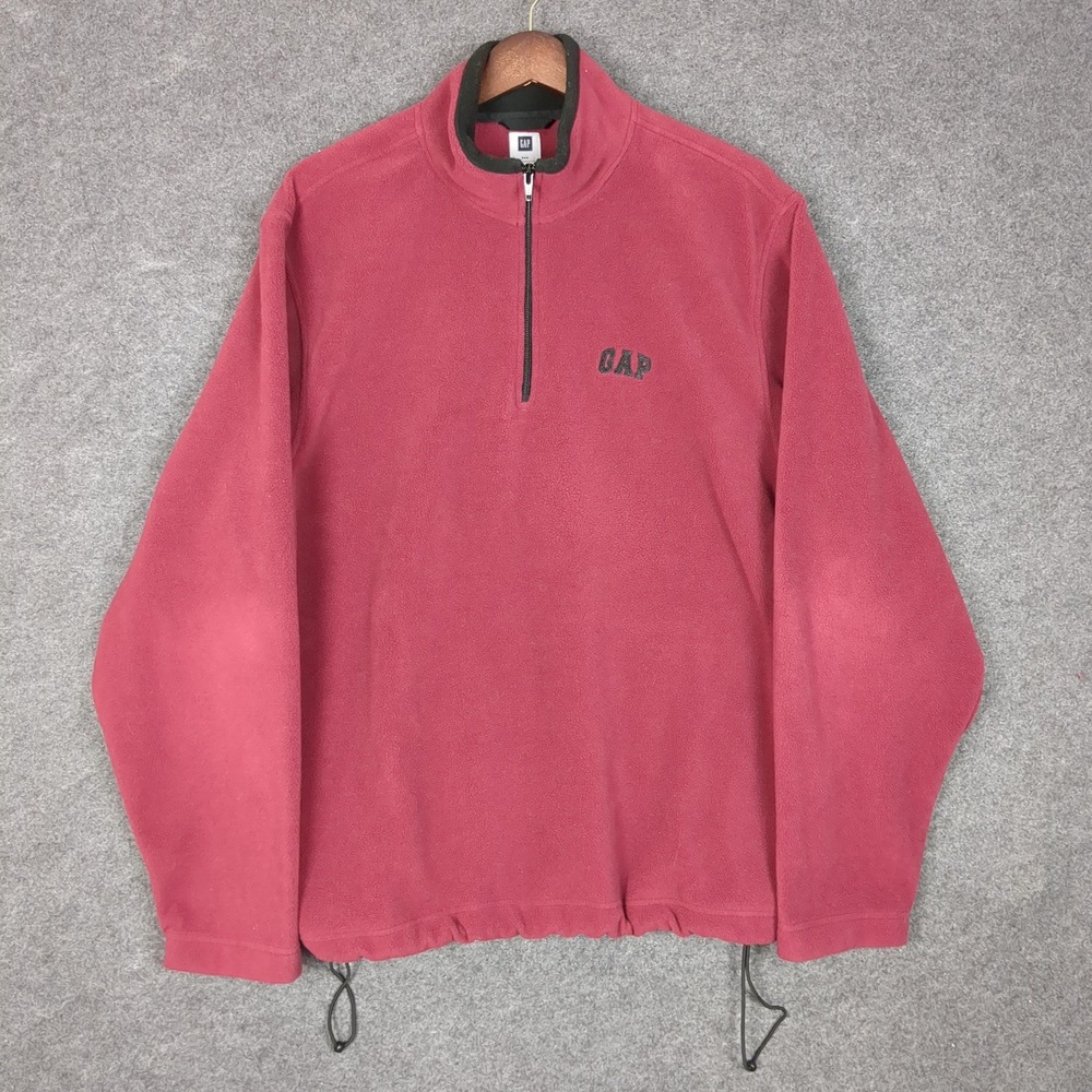 GAP Mens Fleece Pullover‎ 1/4 Zip Mock Neck Maroon Burgundy Size L Embroidered - Picture 2 of 11